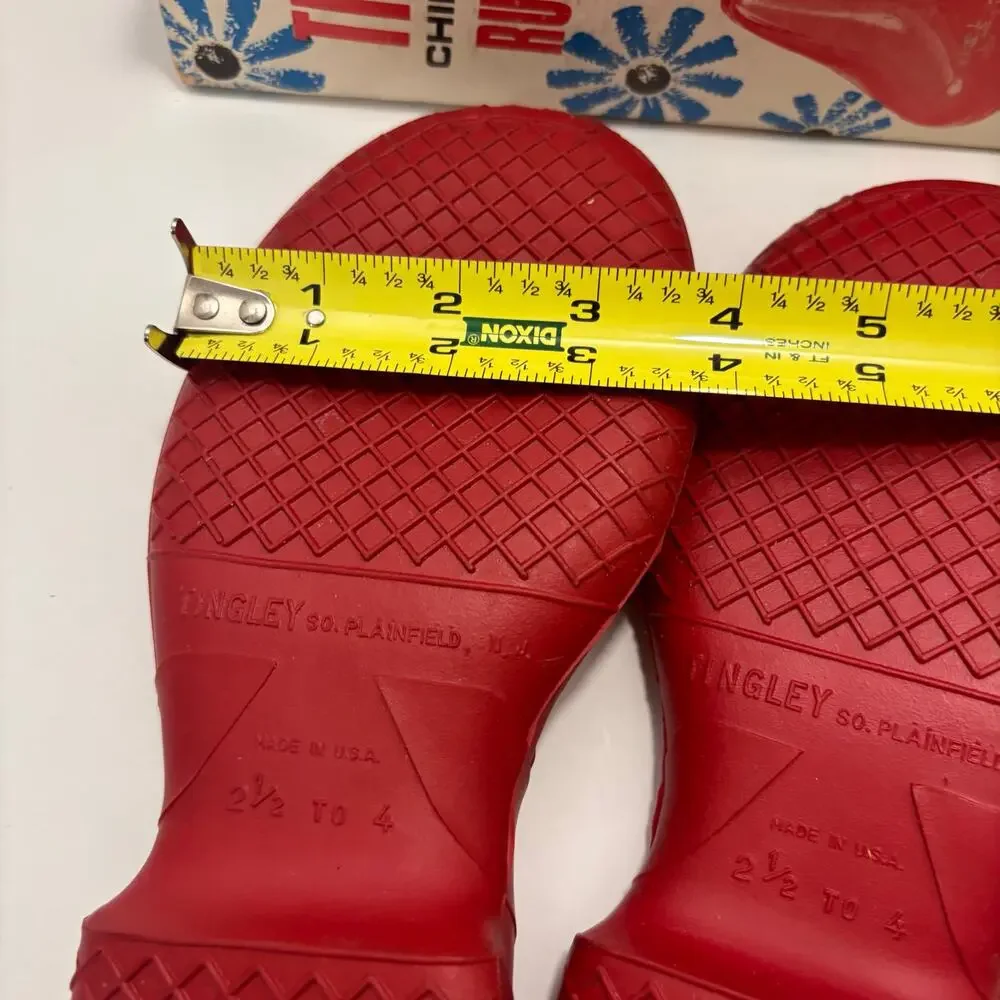 Vintage Tingley Children's Red Rubber Overshoes with Box Size 2.5-4, Made in USA